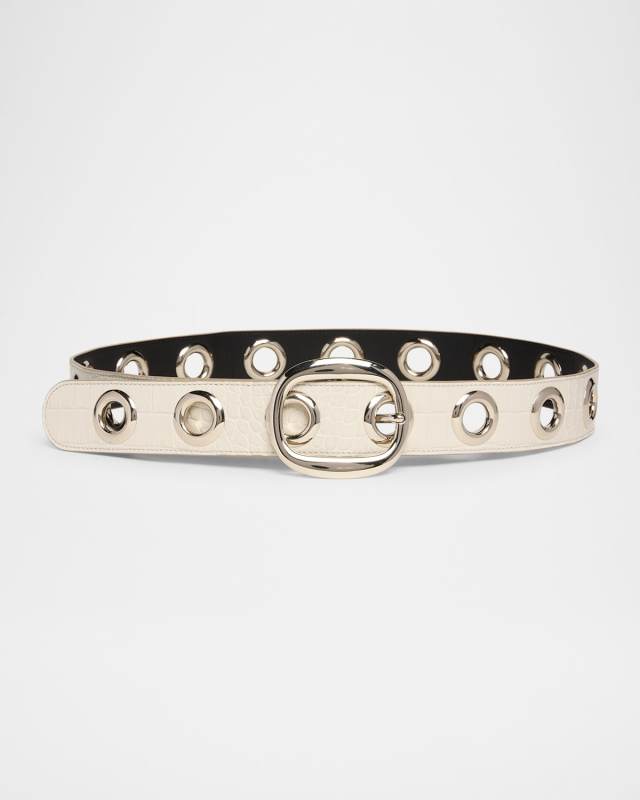 Ursula Stamped Croc-Embossed Leather Belt